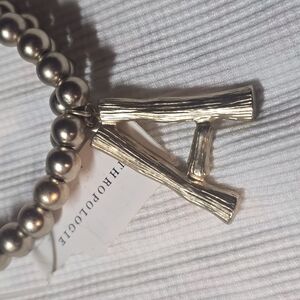 Gold Beaded Bracelet with "A" Initial Charm